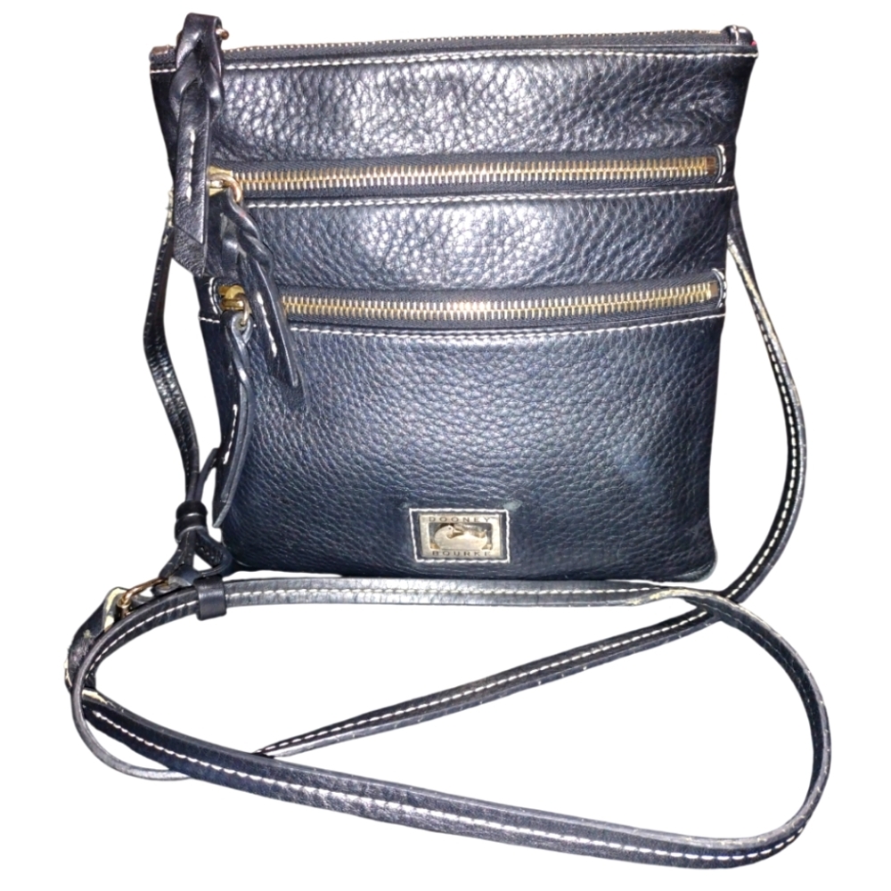 Dooney & Bourke Black Pebbled Leather Crossbody Bag with Gold Accents
